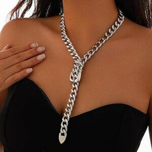 Silver Chunky Cuban Necklace Belt Choker Necklace Chain Link Neck Statement